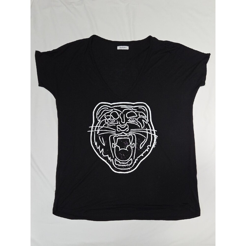 Lauren Moshi Crystal Tiger Short Sleeve T Black S
